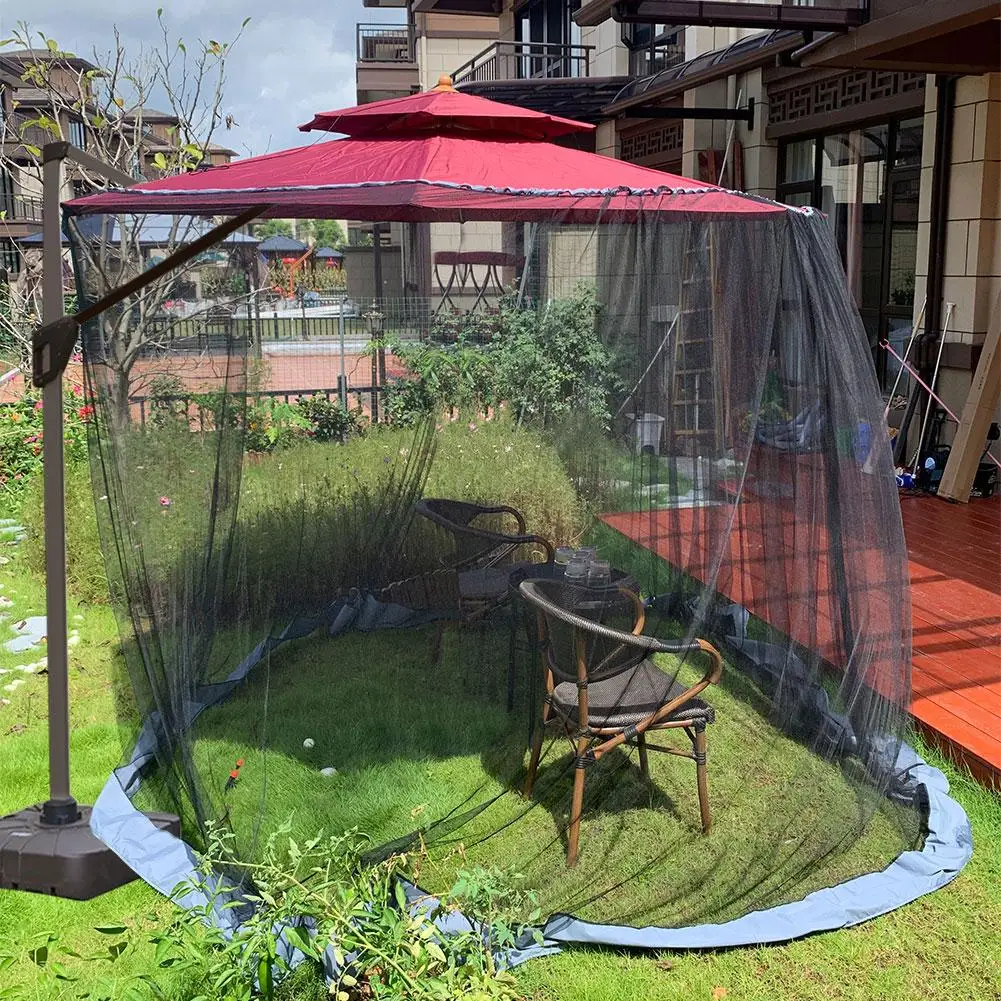 Outdoor Circular Patio Umbrella Mosquito Netting Mesh Screen with Zipper Patio Tables Picnic Net Cover UV Resistant Mosquito Net