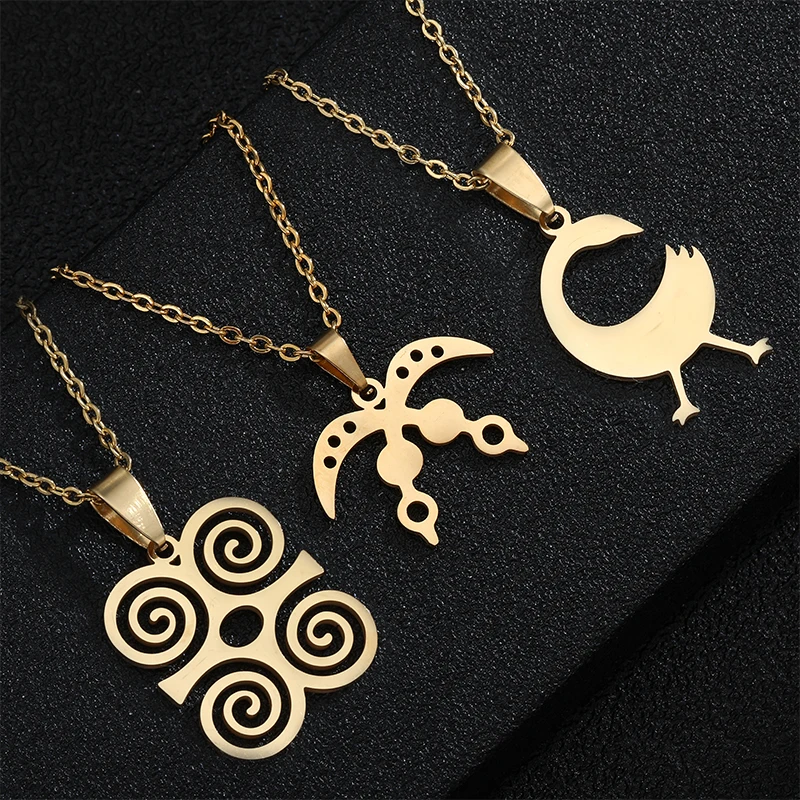 Africa Symbol Pendant Necklaces Stainless steel african Akofena Dwennimmen Adinkra Sankofa Symbols Ghanaian Ethnic Jewelry Gifts