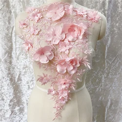 4Pieces Lace Applique 3D Flowers Pink Blue White Appliques Patch Fabric Cloth Sewing Patchwork DIY Craft Girls Dress Decoration