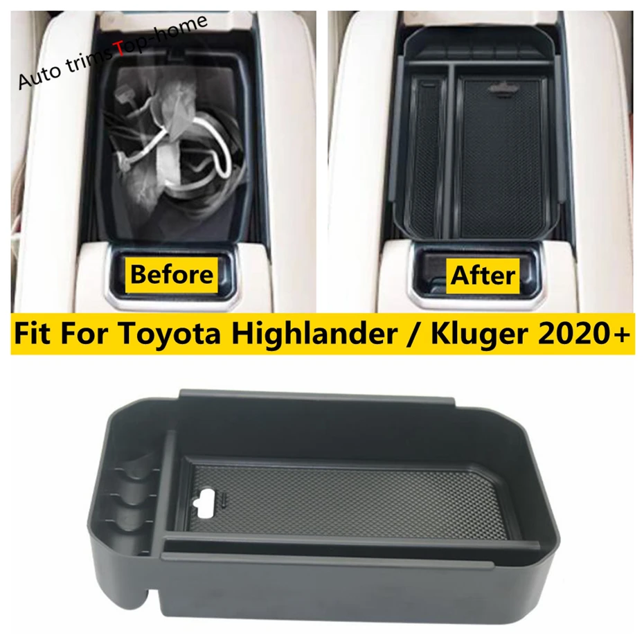 

Central Armrest Storage Box Center Console Organizer Container Cover For Toyota Highlander / Kluger 2020 - 2024 Car Accessories