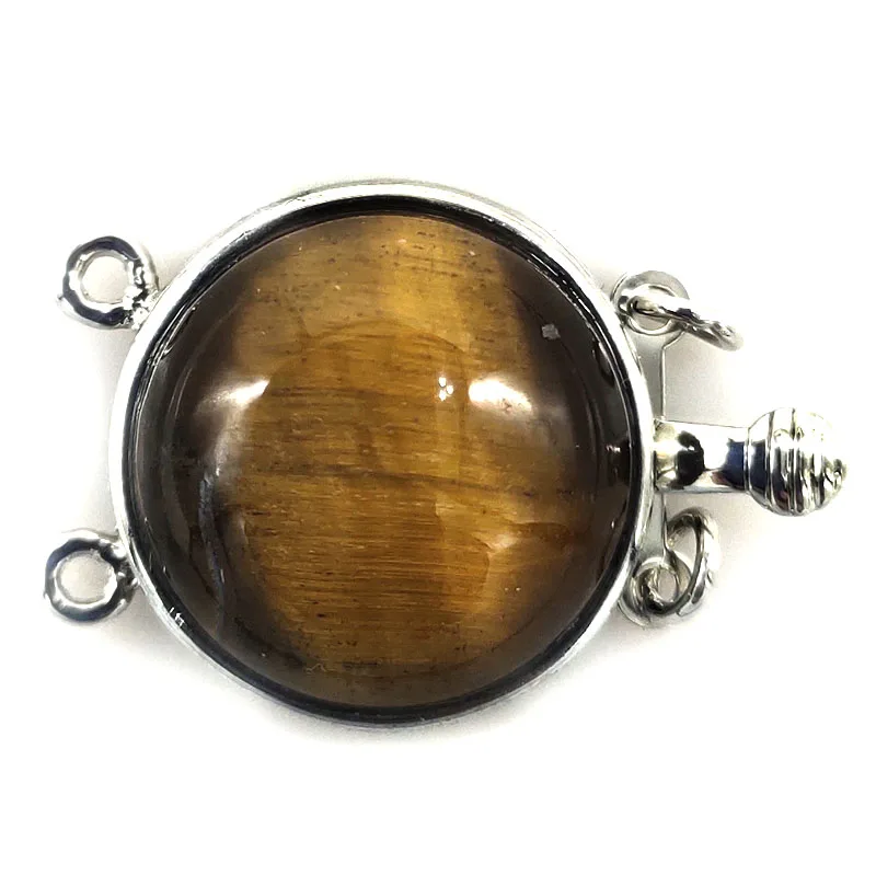 

2 rows 20mm Round Tiger Eye Open Box Jewelry Clasp