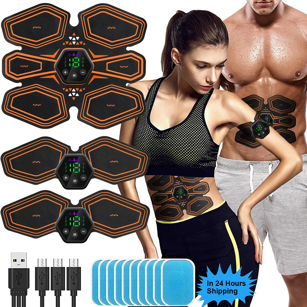 Abdominal Muscle Stimulator Trainer USB Connect Hip EMS Abs Fitness Electrostimulator Toner Exercise LED 6M 19 Level