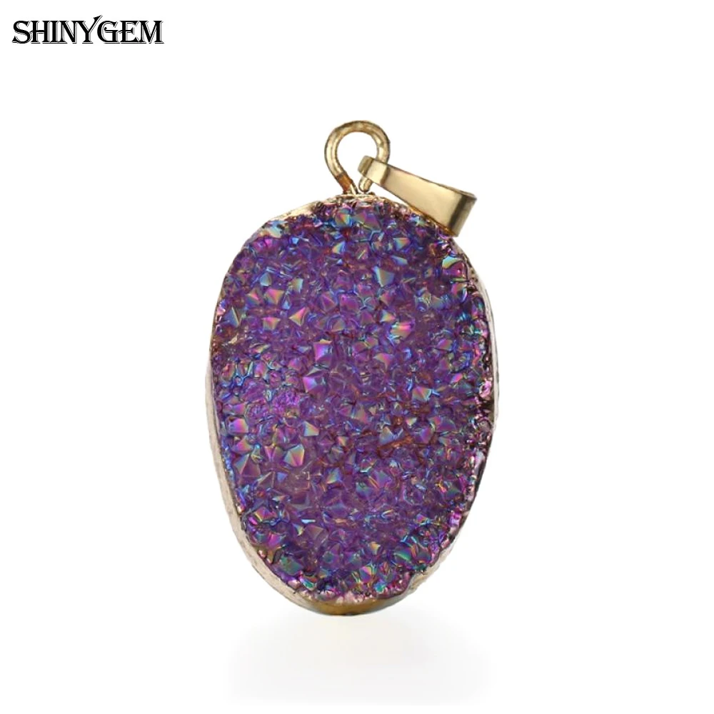 Fashion Rainbow 20-30mm Natural Gem Druzy Stone Pendant Charms Gold Plating Bezel For Necklace Jewelry Making Women Accessories