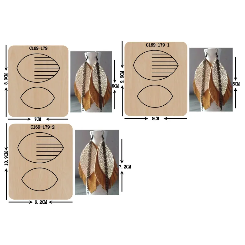 Wooden Earring Cutting Dies for Scrapbooking, Multiple Sizes, Compatible with Most Die Cutting Machines, C169-179, New