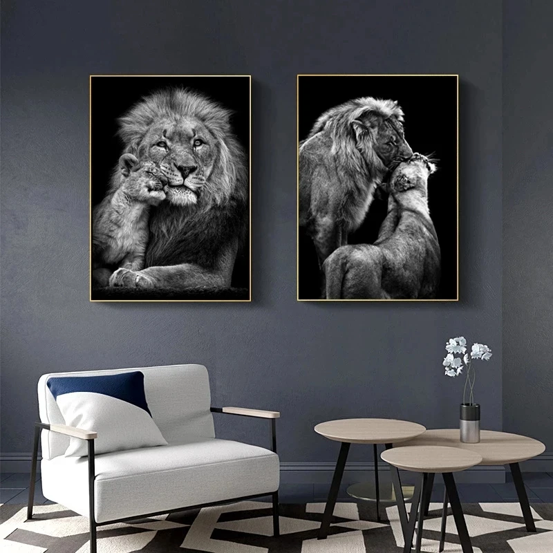 Lion elephant deer zebra animal poster canvas painting wall art and prints living room and home decoration