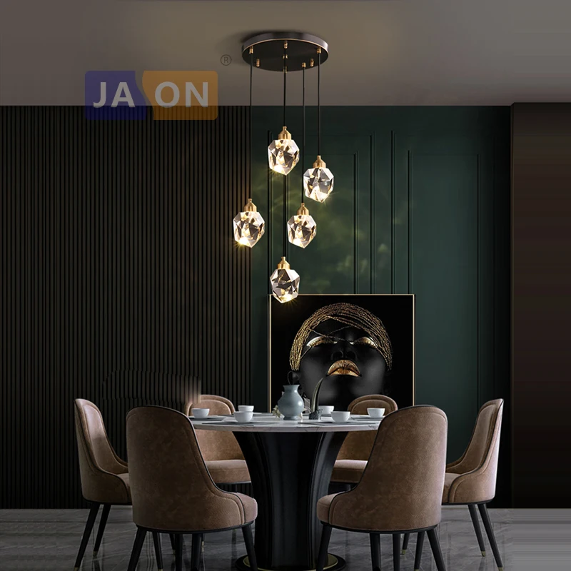 

Art Deco Black Crystal Copper Hanging Lamps Lustre LED Chandelier Lighting Suspension Luminaire Lampen For Dinning Room