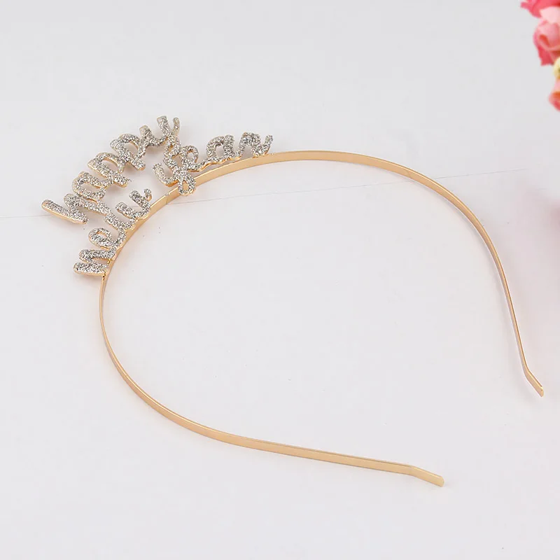 Diadema con letras de aleación para mujer y niña, accesorios festivos para el cabello con purpurina para Feliz Año Nuevo, venta al por mayor, 2021