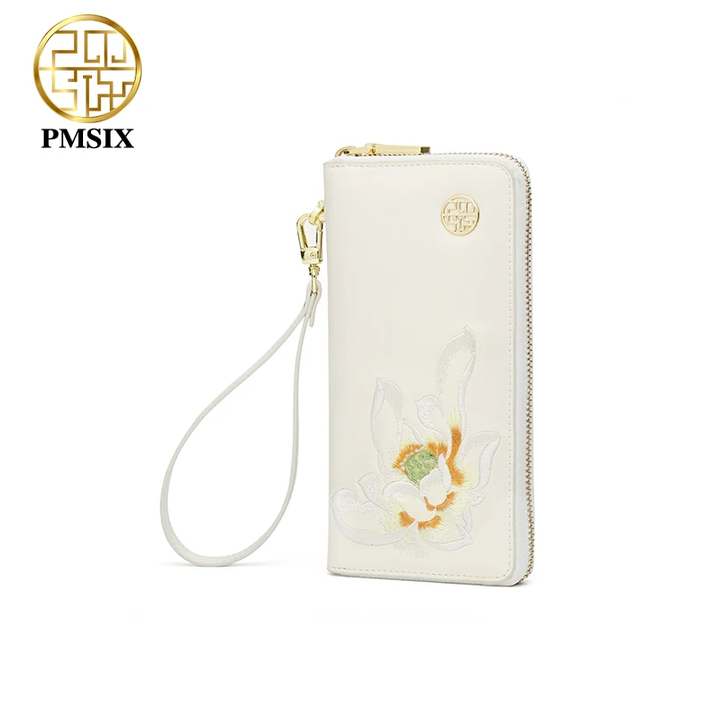 PMSIX Women\'s Leather Wallet Luxury Coin Purses Card Holder Wallets Embroidered Light Laydies Money Bags Fashion Female Purse