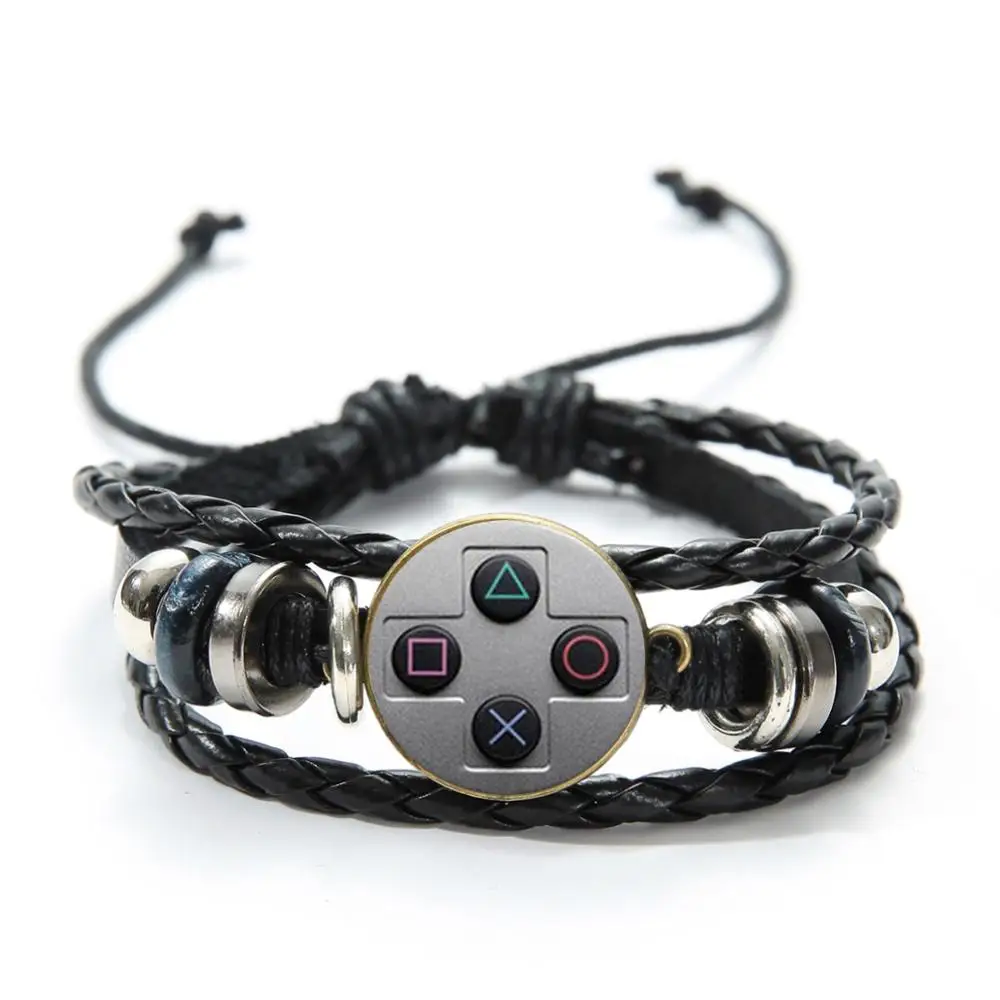 SONGDA Old Video Game Controller Men Leather Bracelet Novelty Handmade Glass Gem Art Photo Charm Bracelet Boys Gift Idea Jewelry