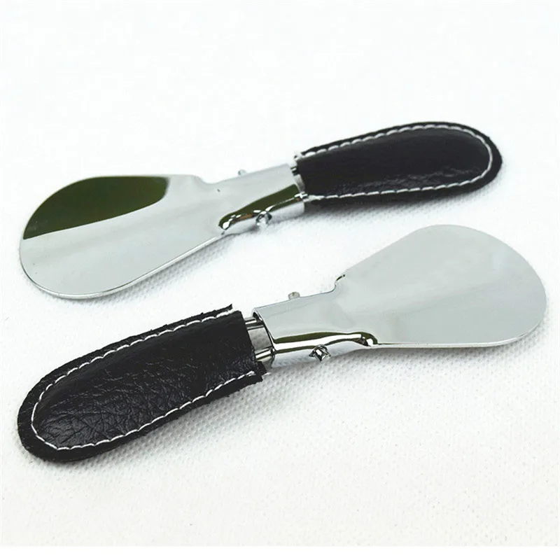 Easy Carry Black Folding Shoehorn Metal Durable With Stainless Steel Faux Leather Portable Fashion Mini Shoe Horns Accessories