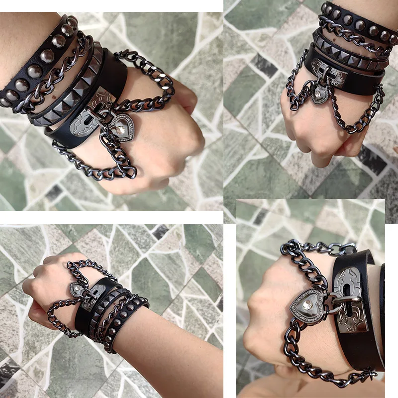 Love Bracelet Hot Punk Harajuku wristband  black PU Leather  bar Goth can be adjusted Heart Jewelry