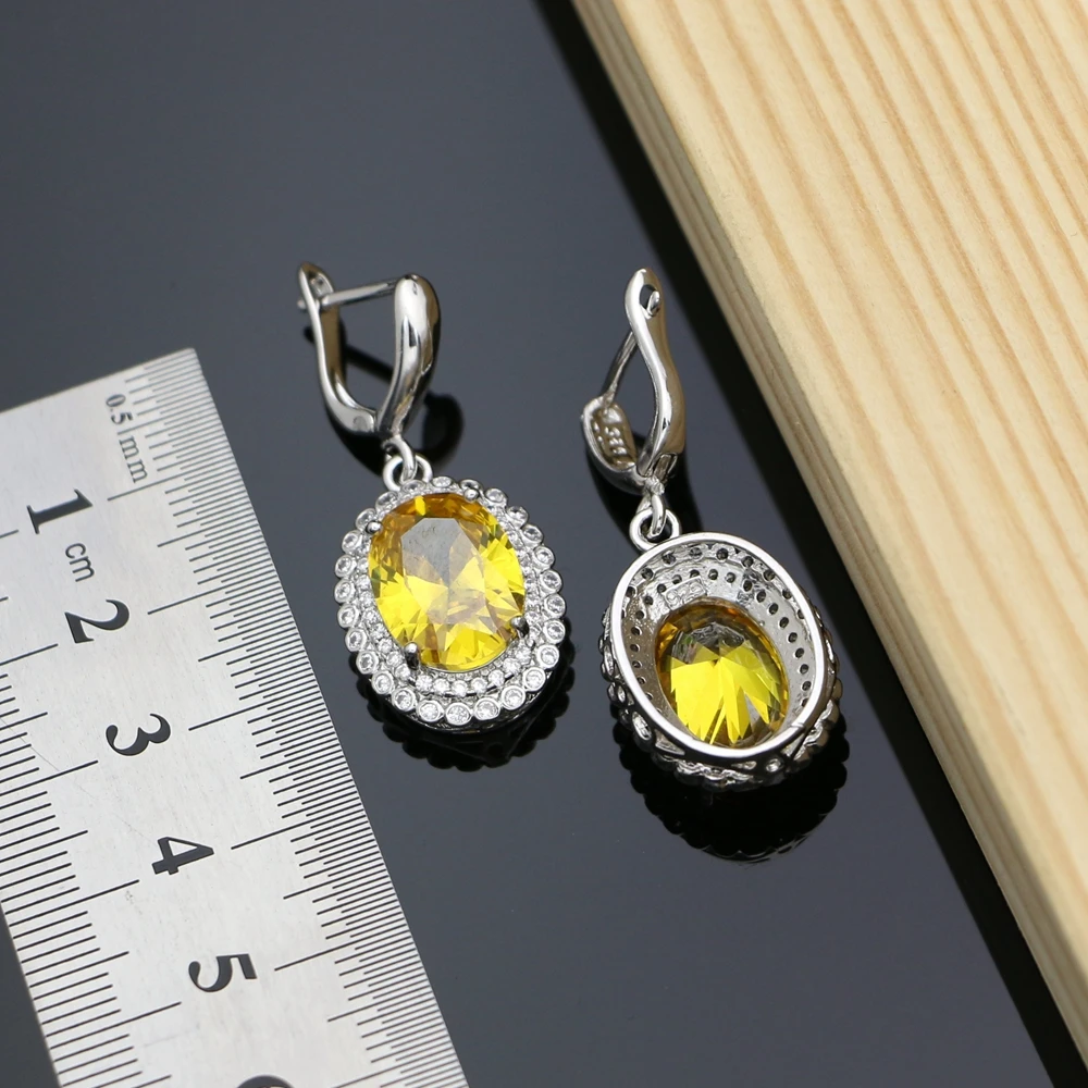 Earrings with Stone 925 Silver Yellow Cubic Zirconia Bridal Dangle Jewelry Charm Earrings Set for Women Dropshipping