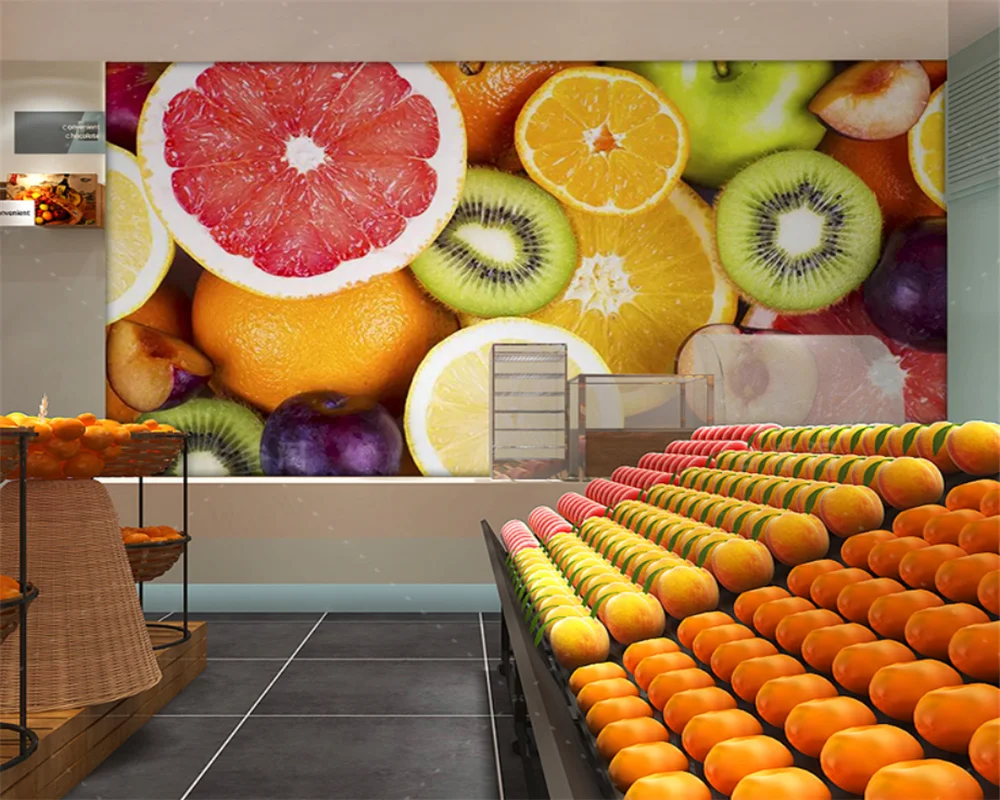 beibehang Customized fresh supermarket fruit shop dessert shop milk tea shop pattern decorative wallpaper  papier peint