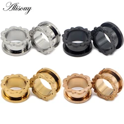 Alisouy 2pcs Stainless Steel Ear Gauges Plugs Flower Lace Ear Flesh Tunnel Expanders Stretchers Earring Piercing Body Jewelry