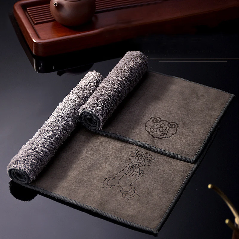 Tea Towel Thickened Absorbent Soft Kitchen Cleaning Cloth Plush Imitation Deerskin Towel Table Mat Pad Coaster Tea Accessories