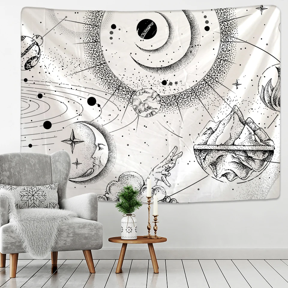 Fashion Black And White Stars Tapestry Wall Hanging Polyester Mandala Pattern Blanket Tapestry Home Decor