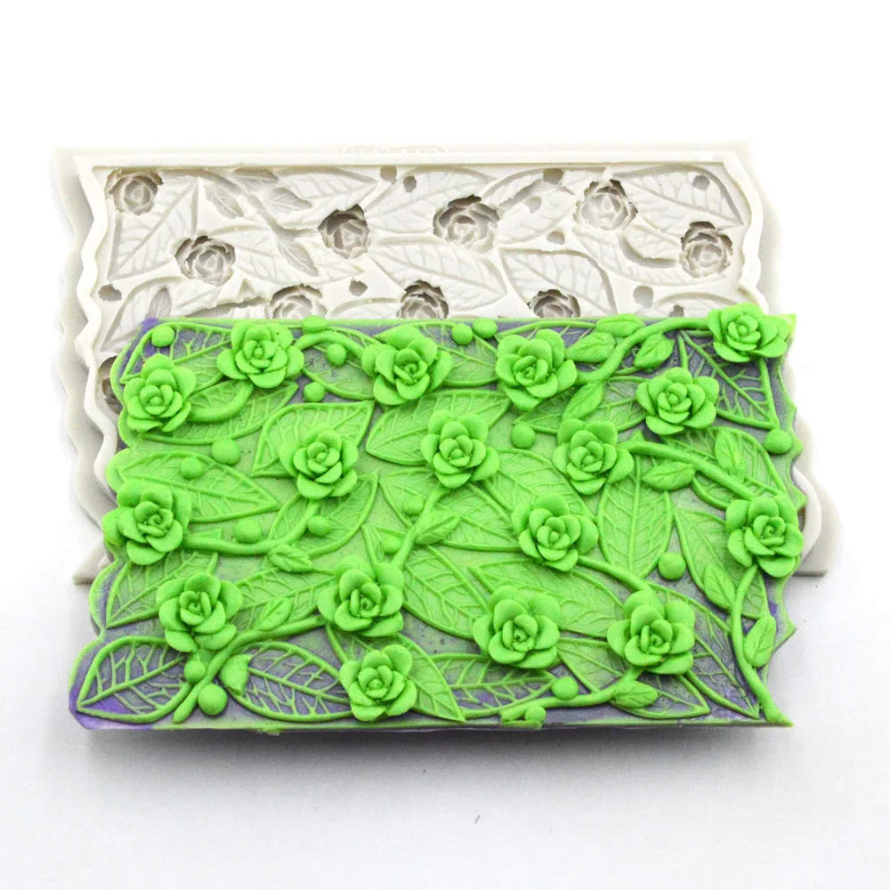 New Branch Flower Vine Rose Flower Silicone Mold Fondant Chocolate Mold Baking Tool Cake Surrounding Cake Decoration Pastry Mold