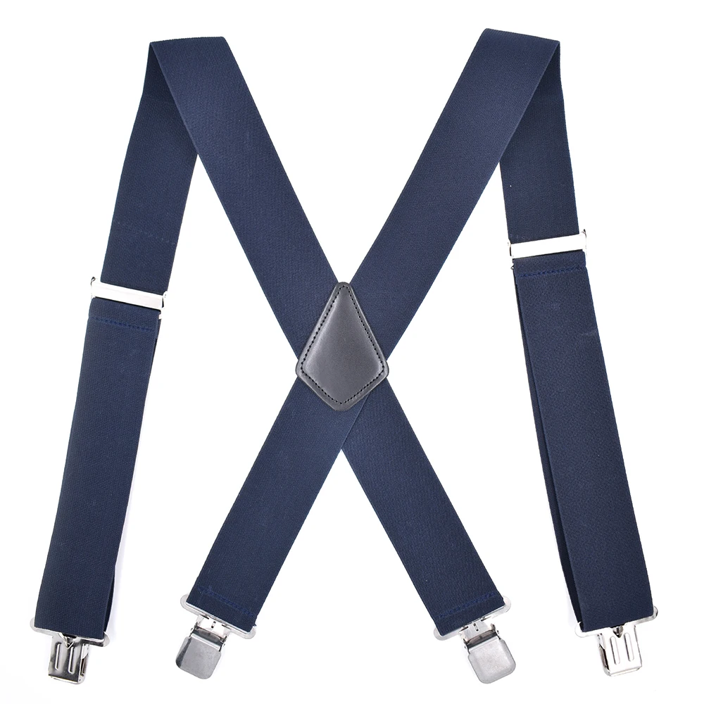 Heavy Duty Big Size Suspenders for Men Work Outdoor 2 Inch Wide X Back 4 Strong Clips Adjustable Elastic Trouser Braces Straps