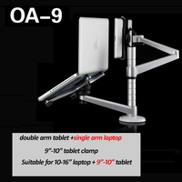 OA-9 Double arm Lazy People Laptop Stand Aluminum Alloy Desktop Multifunction Dual Arm Tablets Holder Rotation iPad Air Mini Ma