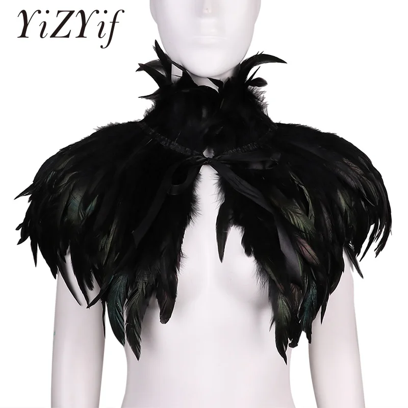 

Feather Shawl Cape Gothic Victorian Scarf Poncho Wrap Natural Feather Choker Collar Cape Shawl Stole Halloween Cosplay Costume