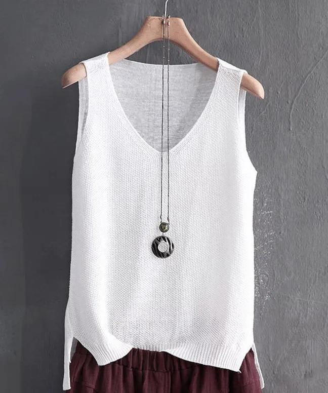 Fashion Woman Blouses 2024 V-neck Blouse Women Summer Sleeveless Knitted Blouse Shirt Women Tops Womens Tops And Blouses C855