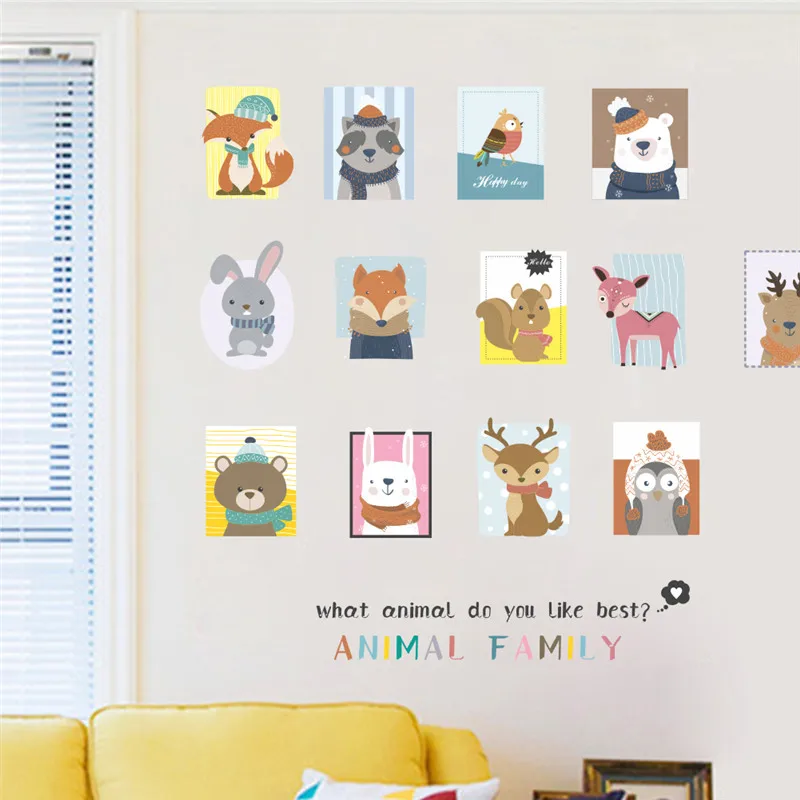 Funny Animal Portrait Wall Art Sticker For Office Shop Cinema Kids Room Home Decoration Cartoon Safari Mural Art Diy Pvc Decal