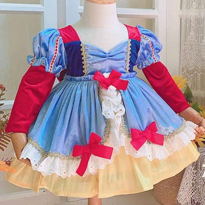 Baby girl autumn winter vintage Spanish lolita velvet ball gown dress kids bow cute Turkey birthday party princess dress