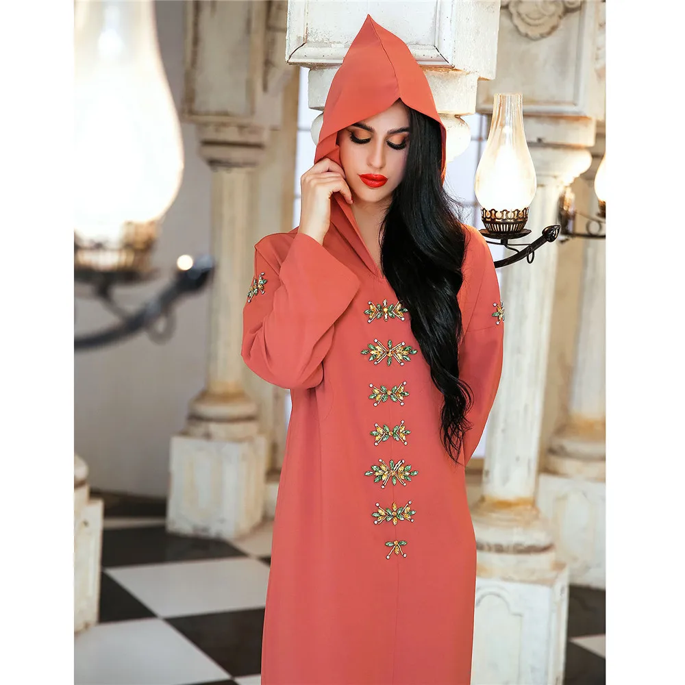 Dubai Ramadan Phụ Nữ Hồi Giáo Dài Đầm Có Mũ Trùm Đầu Kim Cương Abaya Hồi Giáo Đầm Maxi Áo Dây Áo Choàng Trung Đông Thổ Nhĩ Kỳ Malaysia Dài Ả Rập Mới