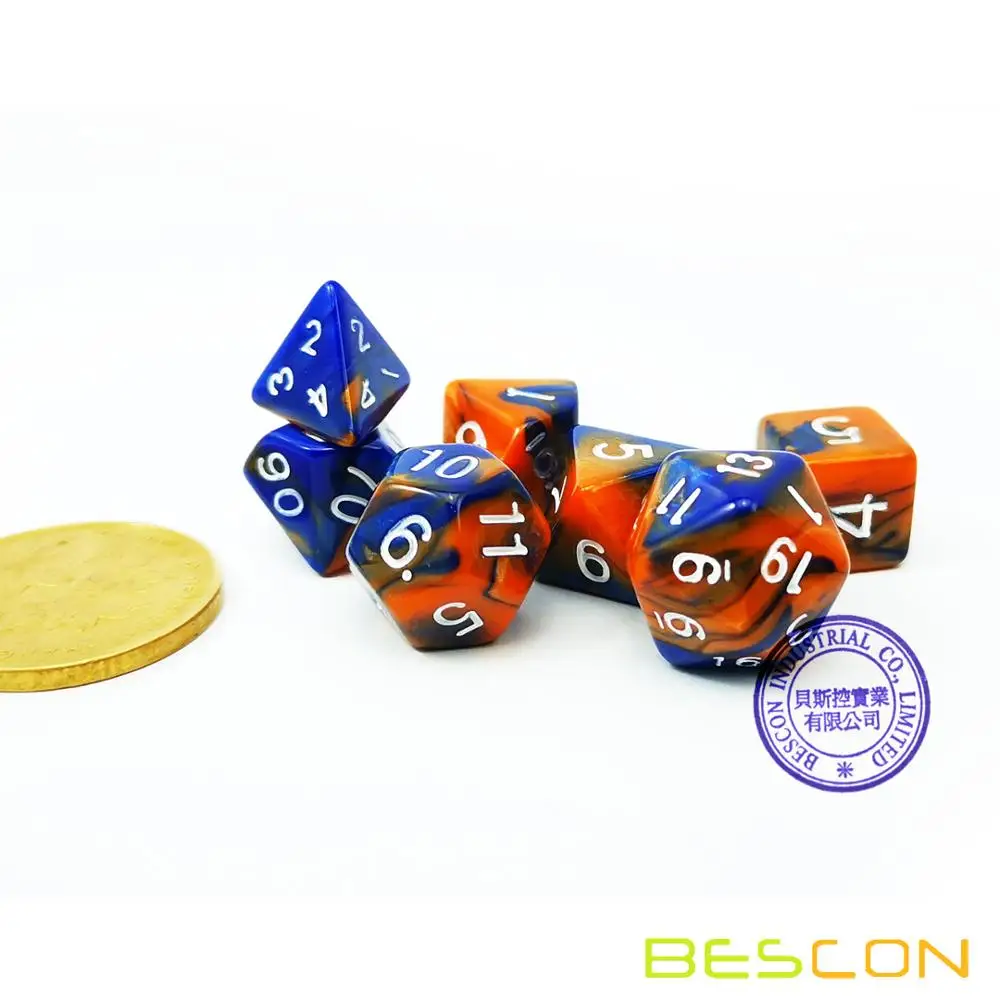 Bescon Mini Two Tone Polyhedral RPG Dice Set 10MM, Small Dice Set D4-D20 in Tube, 7pcs set