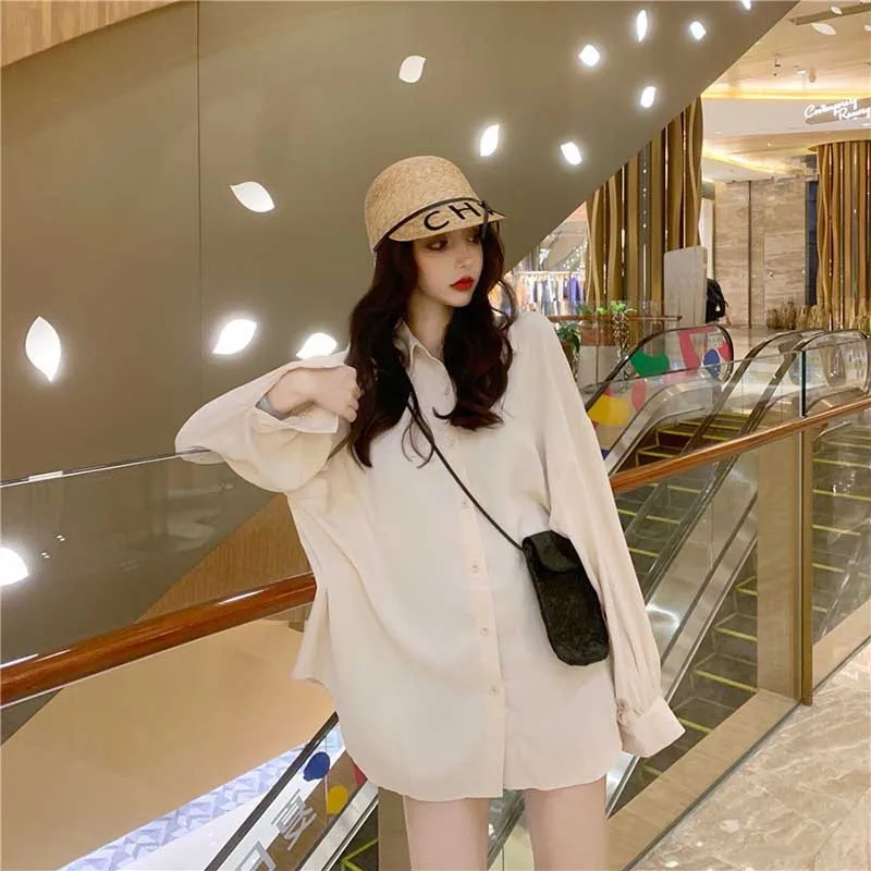 Casual Loose White Shirt Women Lantern Sleeve Blouse Fashion Lapel Oversized Top Shirts