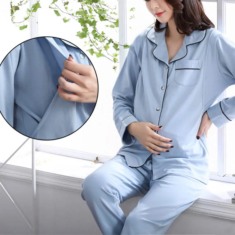 Cotton Pajamas Pregnant Women Suit Pajamas Spring And Autumn Winter Postpartum Feeding Clothes Long-sleeved Home Service