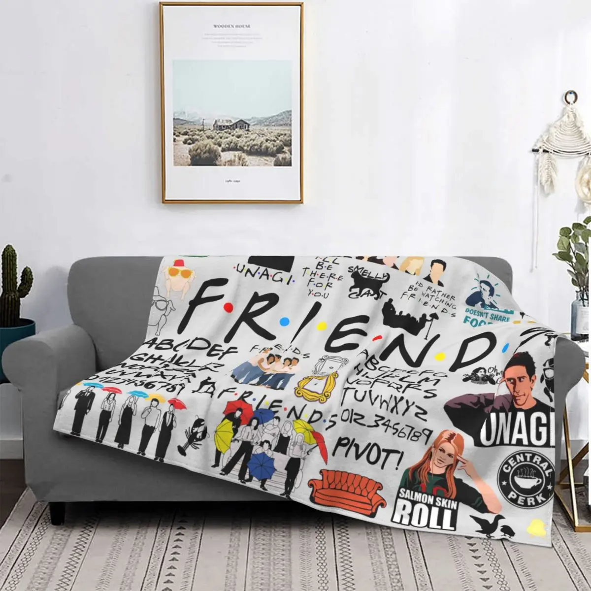 Friends TV Show American Fleece Throw Blanket Cartoon Central Perk Blanket for Home Outdoor Lightweight Bedding Throws