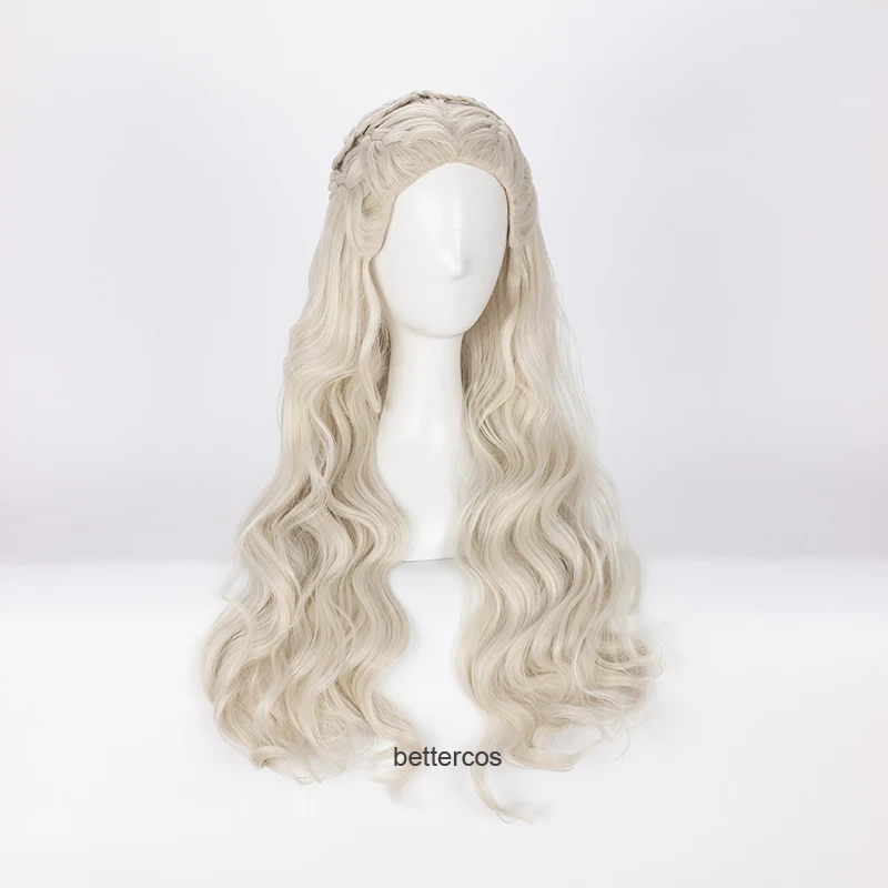 Parrucca Cosplay Daenerys Targaryen parrucca sintetica resistente al calore lunga ondulata drago della madre + cappuccio parrucca