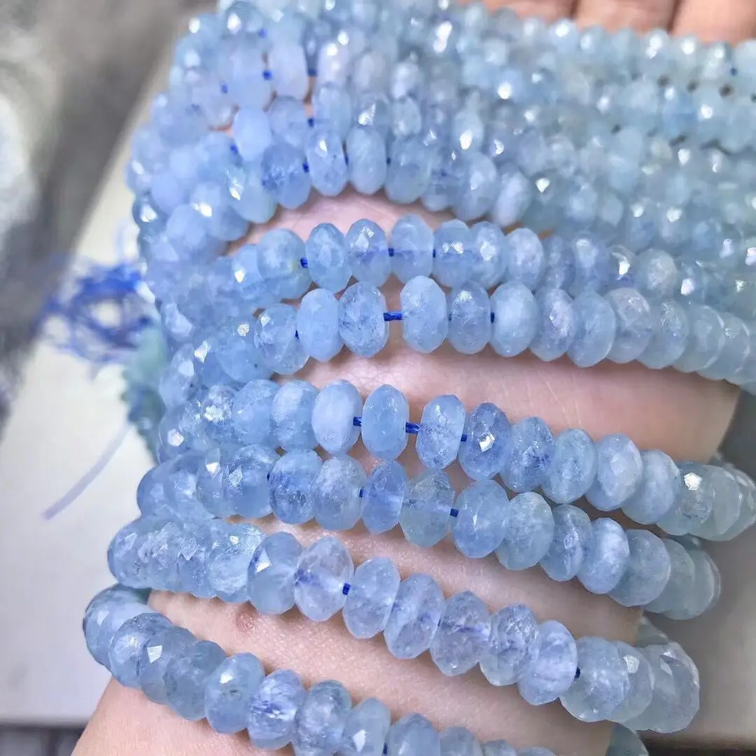 AAAA Aquamarine Roundelle blue 8/9mm for DIY jewelry making  loose beads  FPPJ wholesale beads nature gemstone