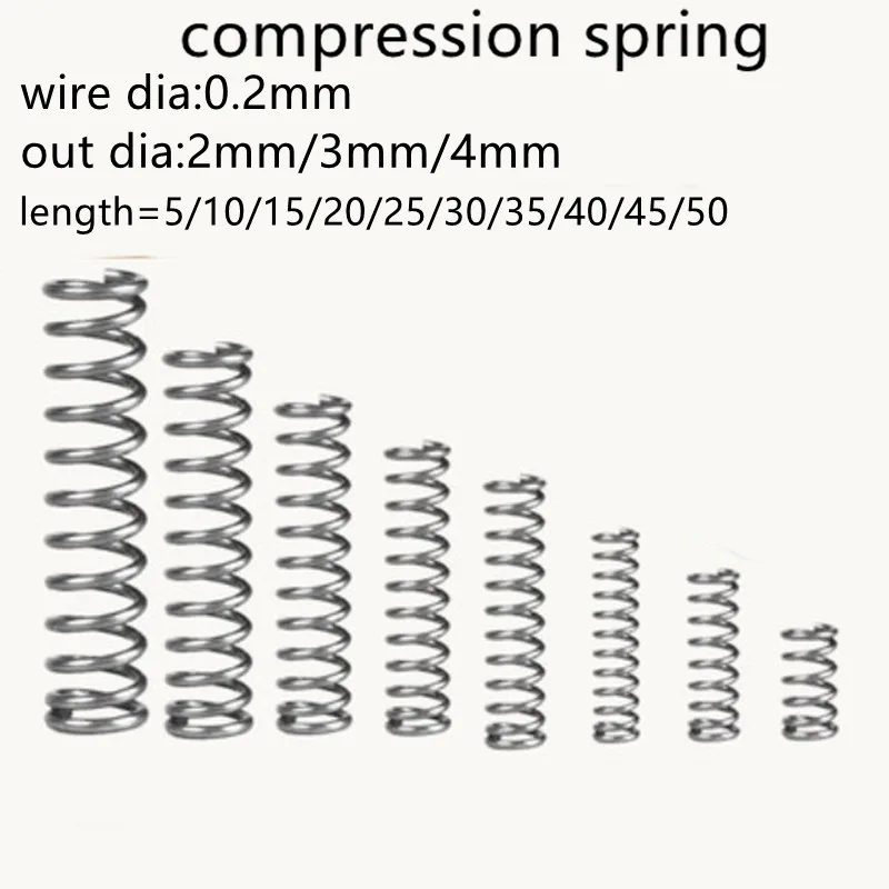 20pcs 0.2mm compression spring outer diameter 2mm 3mm 4mm  Stainless Steel  Micro Small Compression spring
