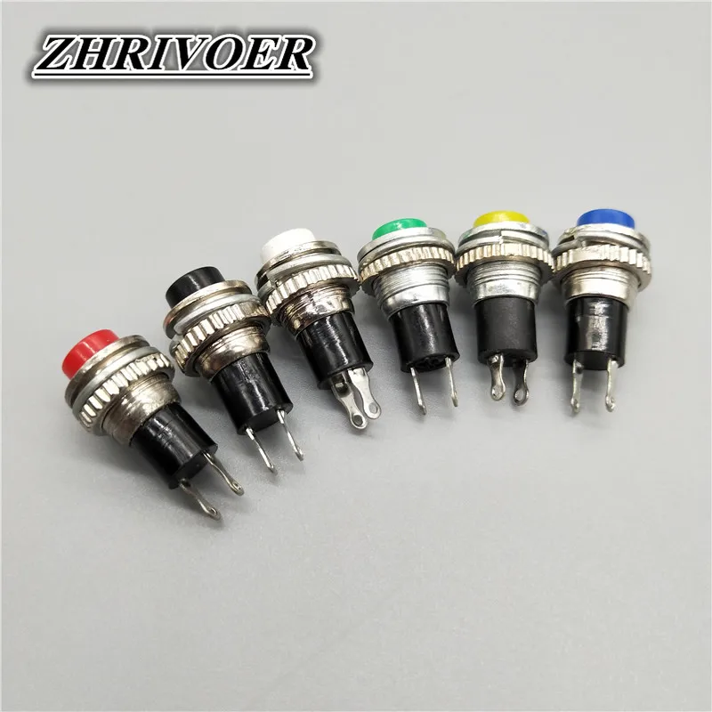 6Pcs 10mm DS-316 Self-reset Push Button Switch Momentary 1A/125VAC 2PIN 6Color