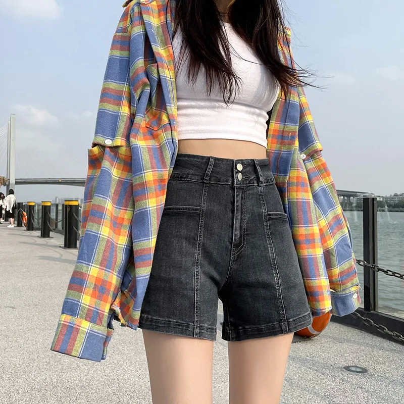 Jeans Woman High Waist Stretch Fashion Denim Shorts Pants Women Summer New Femme Wide-Leg A-Line Pants Thin Female Jean Pant  SO