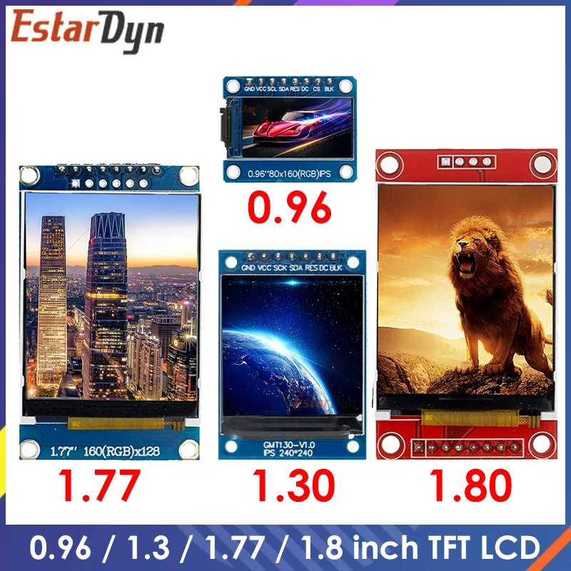 

TFT-дисплей 0,96 1,3 1,77 1,8 дюйма IPS 7P SPI HD 65K Полноцветный ЖК-модуль ST7735 / ST7789 Drive IC 80*160 240*240 (не OLED)