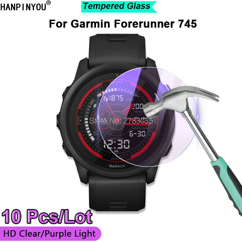 10Pcs For Garmin Forerunner 945 LTE 745 45 645 235 245 230 735XT Clear / Purple Light 2.5D Tempered Glass Screen Protector Film