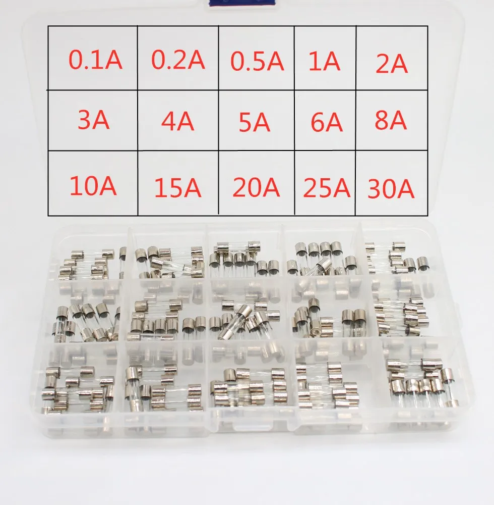 150pcs 5*20 Fast-blow Glass Tube Fuses Car Glass Tube Fuses Assorted Kit 5X20 with Box fusiveis 0.1A-30A Household Fuses