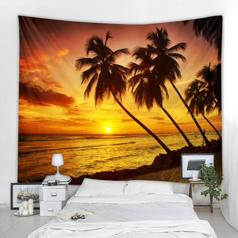 Nordic natural scenery tapestry seaside coconut tree decoration wall tapestry art deco blanket curtain hanging at home bedroom
