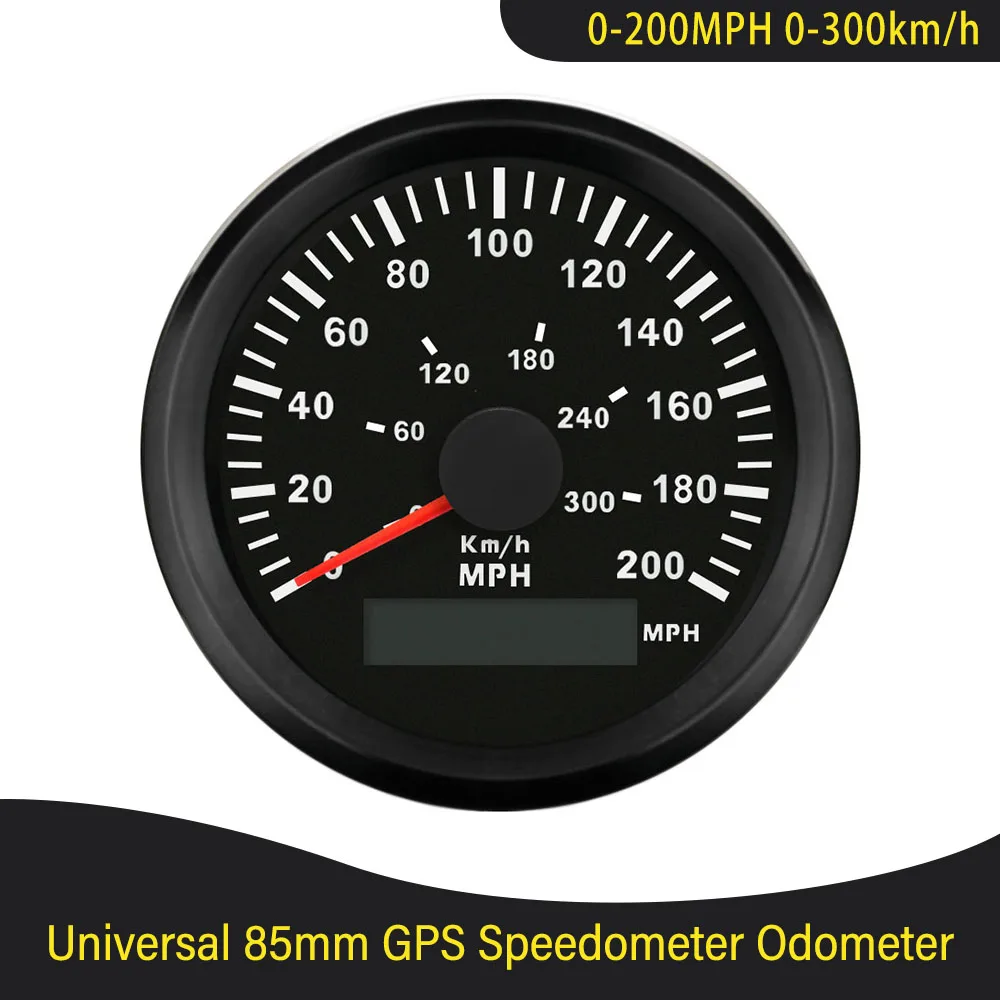 New Universal 85mm 0-140 MPH 0-160 MPH 0-200 MPH GPS Speedometer Waterproof and Anti-fogging 9-32V with Red Backlight for Car