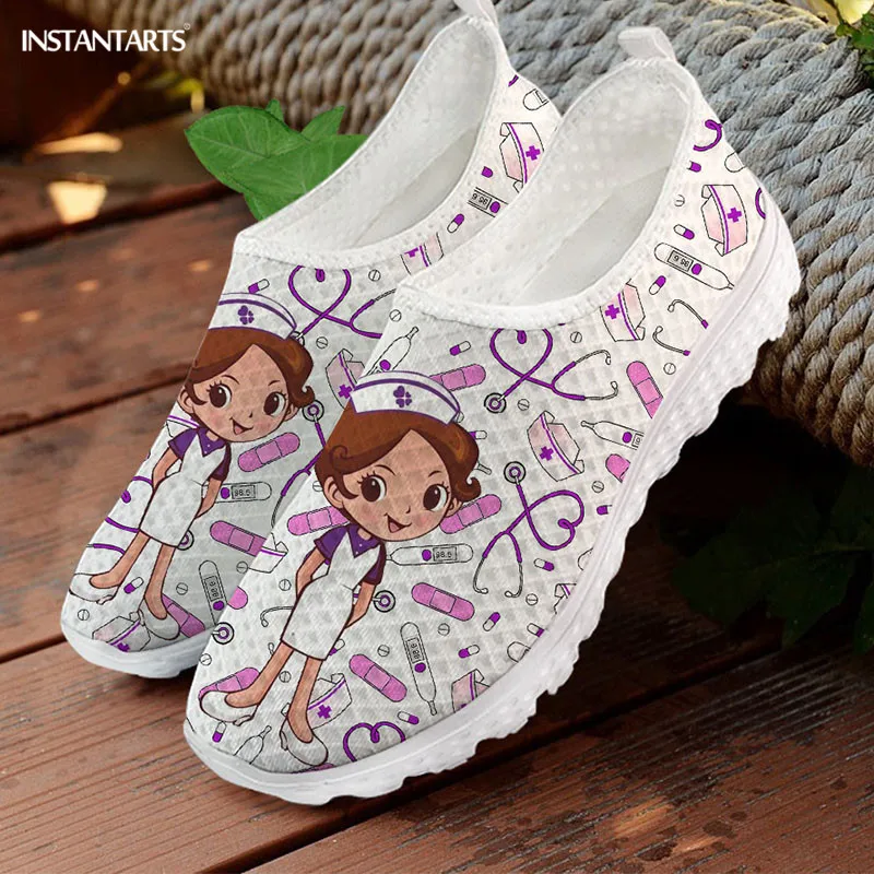 INSTANTARTS Cartoon Nursing Shoes Women Hospital Worker Walking Shoes Cute Nurse Pattern Air Mesh Shoes Breathable Zapatos