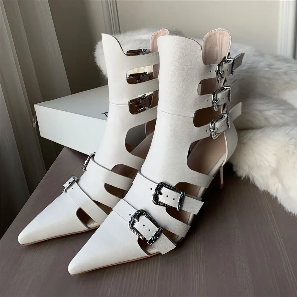 MILI-MIYA New Arrival Women Full Genuine Leather Sandals Ankle Boots Fashion Pointed Toe Sexy Thin Heels Buckle Strap Handmade