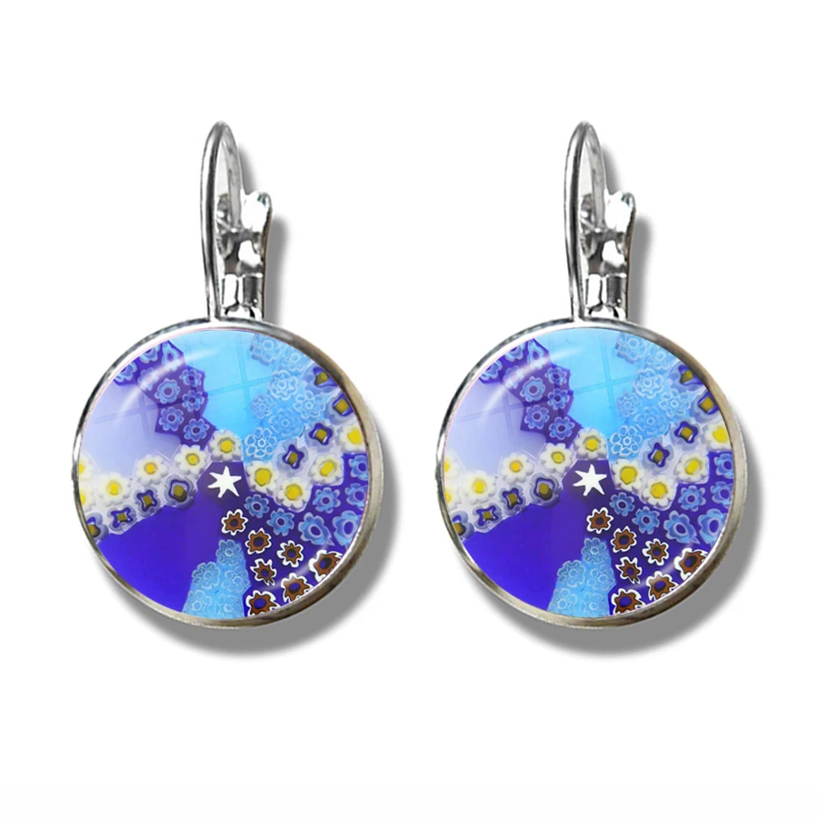 Murano Millefiori Earrings MultiColour Flower Glass Cabochon French Hook Earrings Jewelry For Women Girls Gift Wholesale