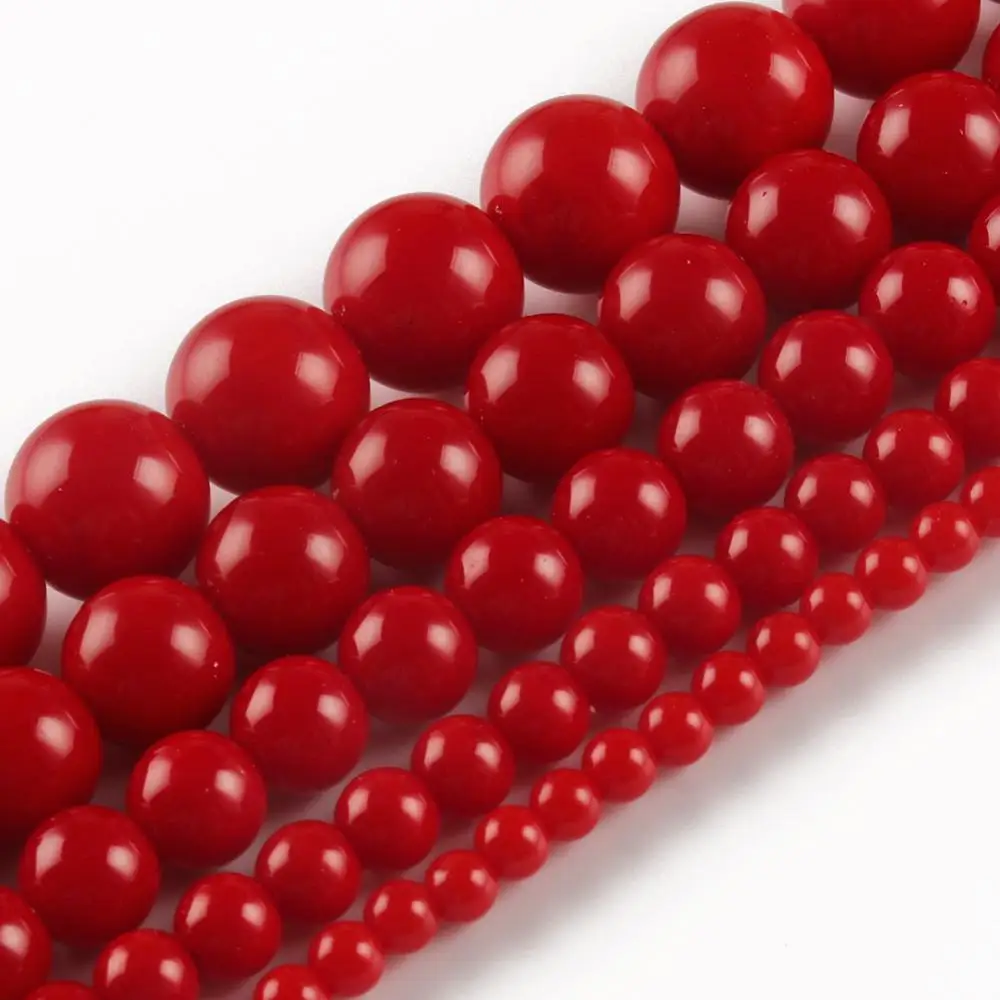 Wholesale 4/6/8/10/12mm Red Coral Round Loose Beads For Jewelry Making Choker Making Diy Bracelet Jewellery 15\'\' Strands