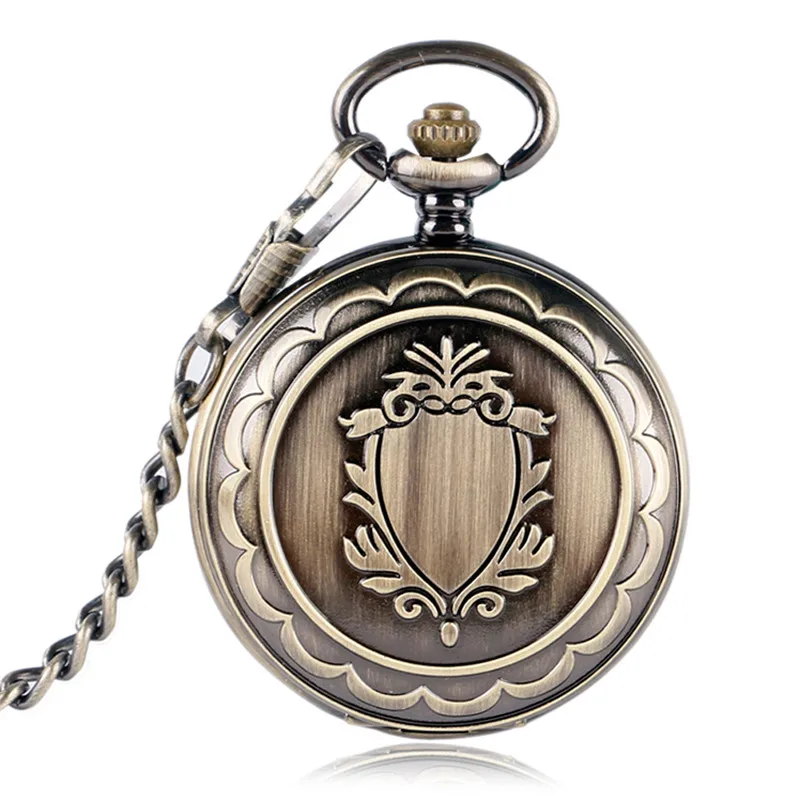 

Steampunk Carved Shield Case Unisex Hand-winding Mechanical Skeleton Pocket Watch FOB Clock Collectable Pendant Chain Gifts