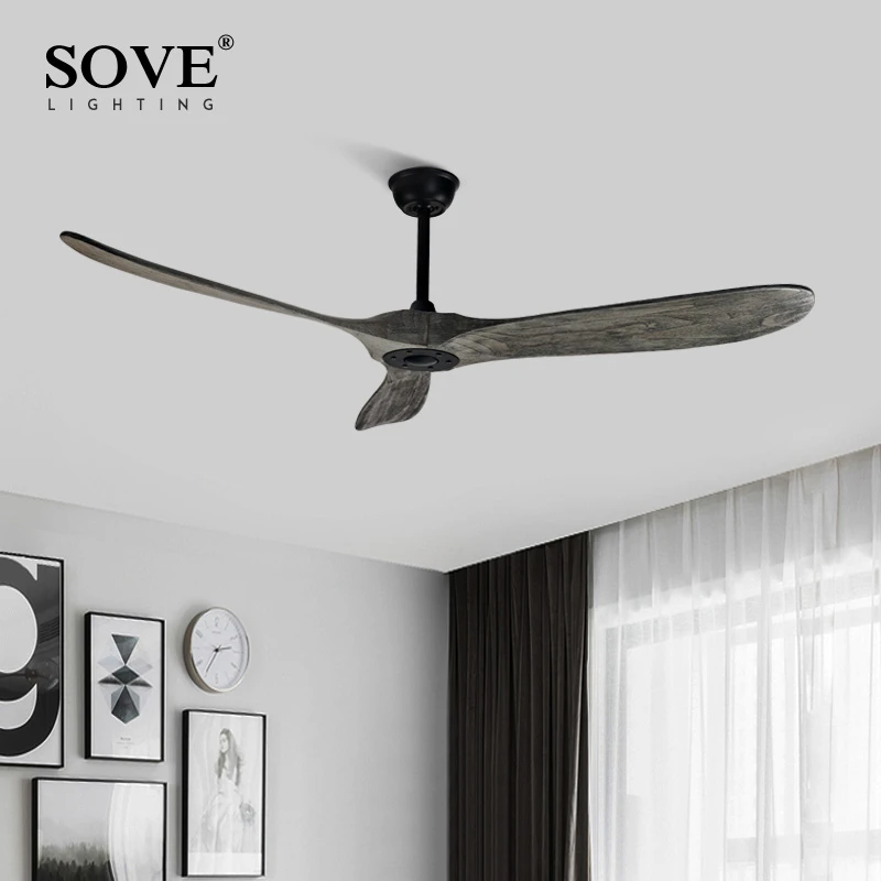 SOVE 60 Inch Vintage Wood Ceiling Fan With Remote Control No Light Loft  Wooden Ceiling Fans Without Lights Lamp DC Fans 220V