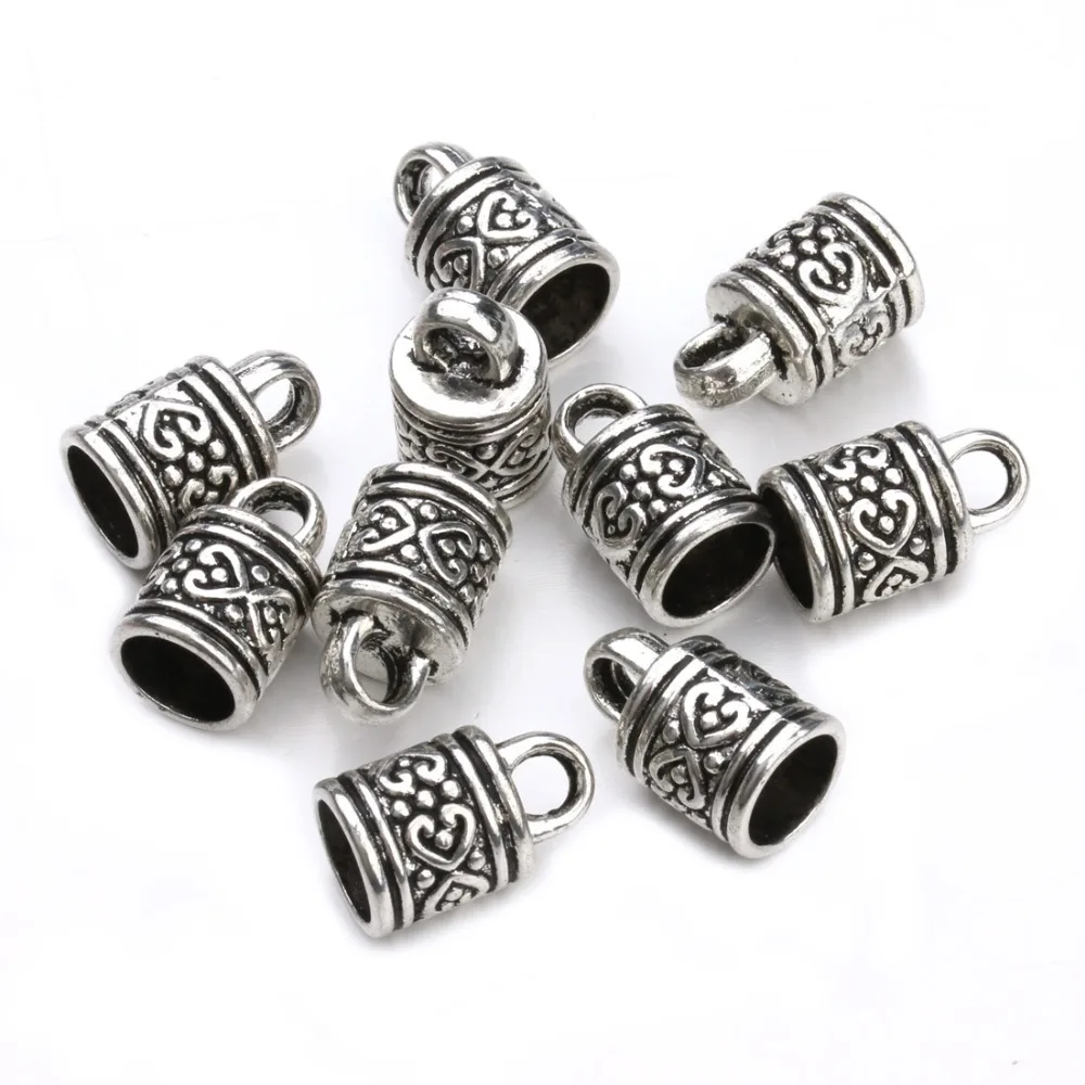 10pcs/lot Beads Cap Carve Heart Jewelry Connectors Fit Women Diy Leather Cord End Caps Crimp Bracelet Necklace Pendant Gift