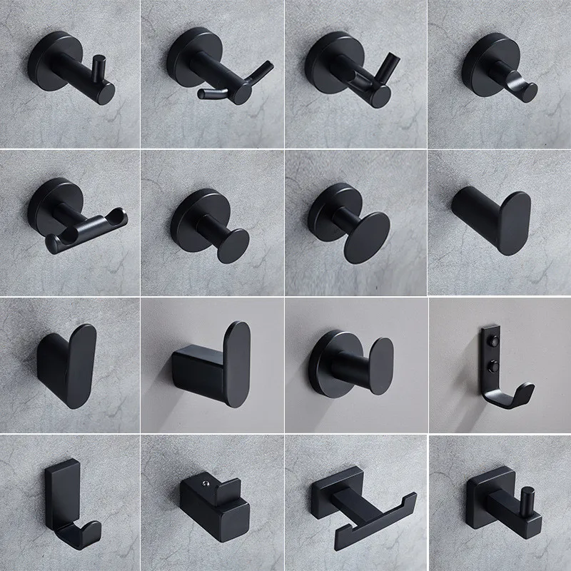 Black Wall Hook Stainless Steel Bathroom Hook Hanger Robe Towel Clothes Hooks Bathroom Hardware